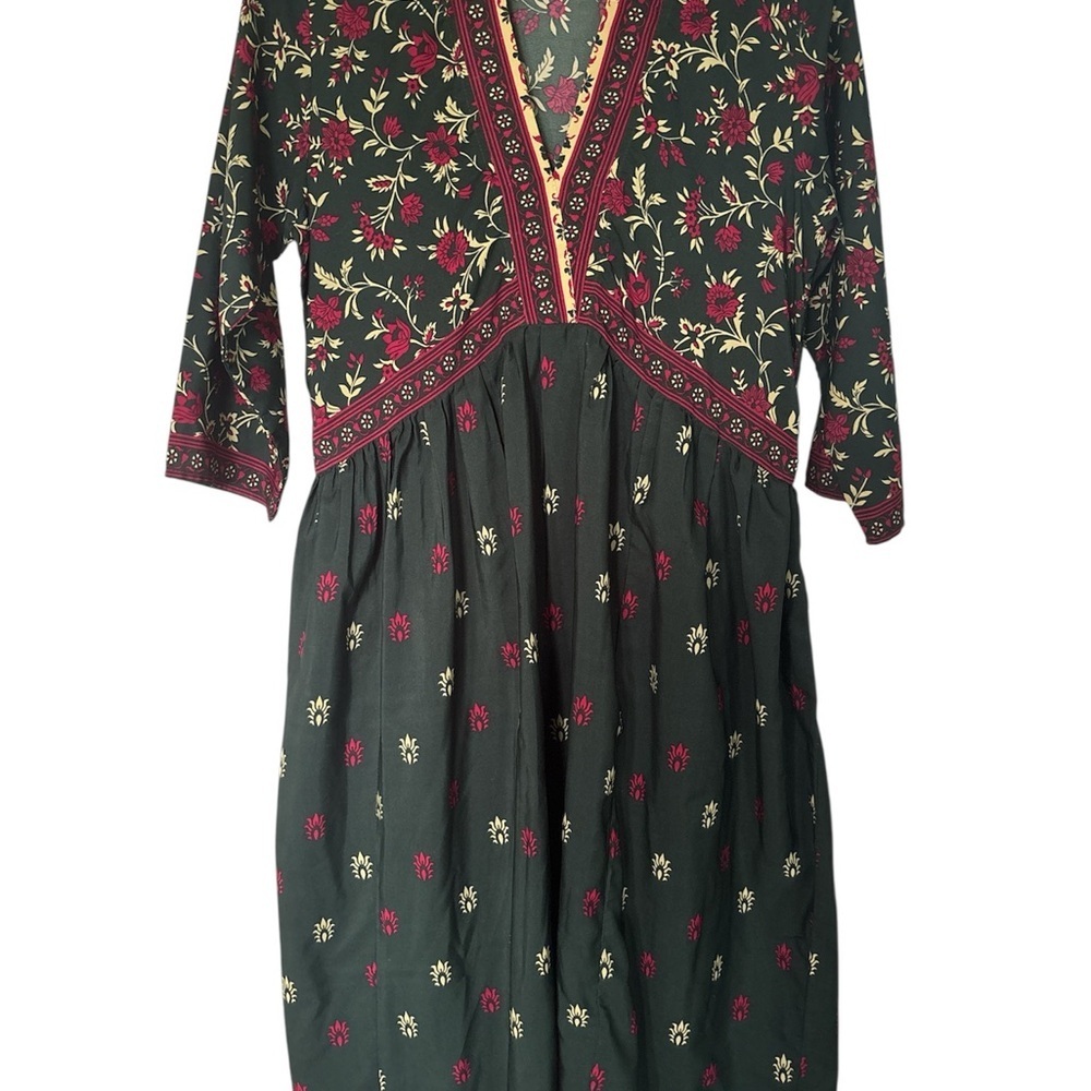Rust Orange Dark Green India Flower Dress